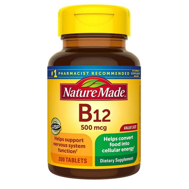 Nature Made Vitamin B12 500 mcg Tablets 200 Count for Metabolic Health† (Packaging May Vary) 네이쳐메이드 비타민 시아노코발라민 500mcg + 칼슘 200정 악성빈혈, 1mg, 2개