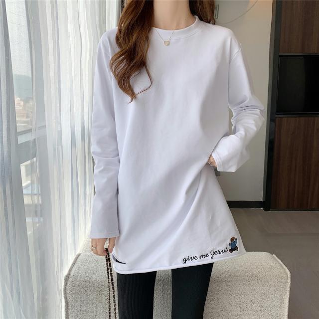 Sevalo 긴팔 티셔츠 여성 이른 가을 2021 새로운 디자인 감각 틈새 단색 찢어진 내부 셔츠 긴 소매 탑