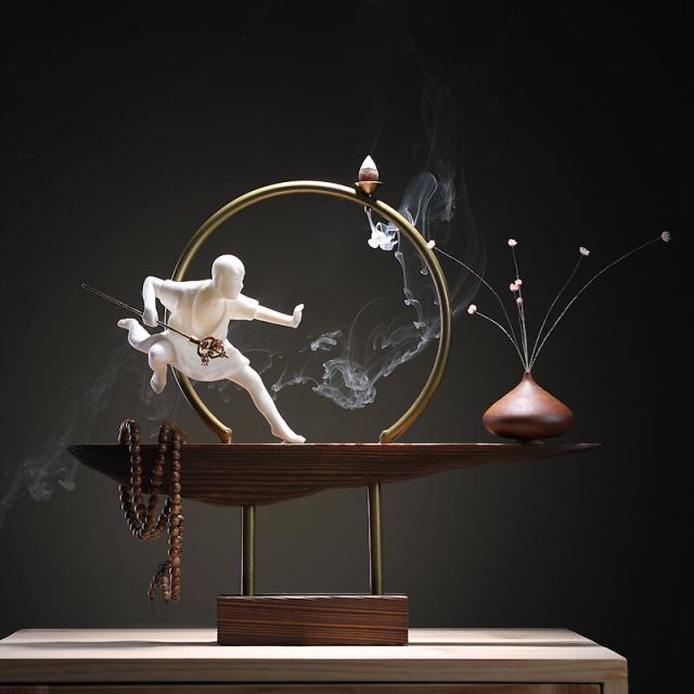 물고기 화룡 거꾸로 향기 감압 도자기 장식품 A 창의적 중식 향로 장식 거실 현관 가옥 실내 장식품 단향로로 장식 무승 + 도류 향 한 갑