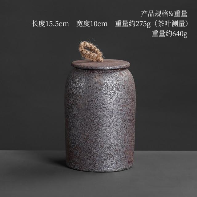 굿씽줄리 클래식 레트로 거친 누런색 꼬마캔 보관함 차잎 에어 있음 뚜껑 옹기항아리, 거친 도자기 녹유 직주형 다관