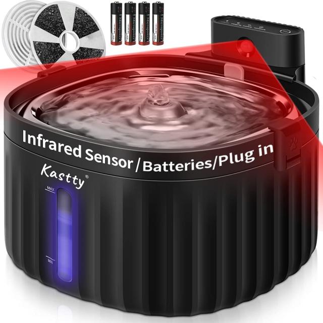 배터리 작동 고양이 물 샘 애완 동물 분수 적외선 sensored 속삭이다 조용한 2l 그릇 마시는 것 를 고양이 검은 두껍고 모델 아니요. kkfs23