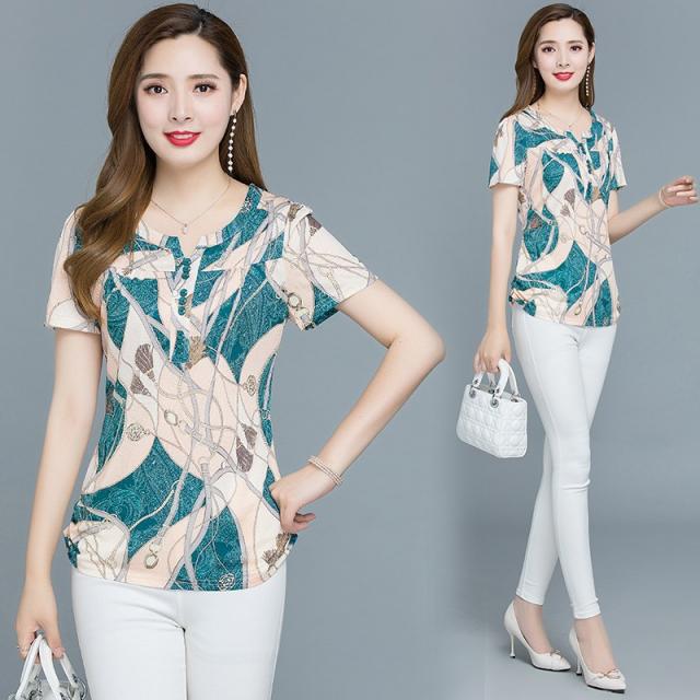 눈방적 여 년 여름 새엄마룩 서구티 슬림해보이고 트렌디한 반팔 블라우스 상의