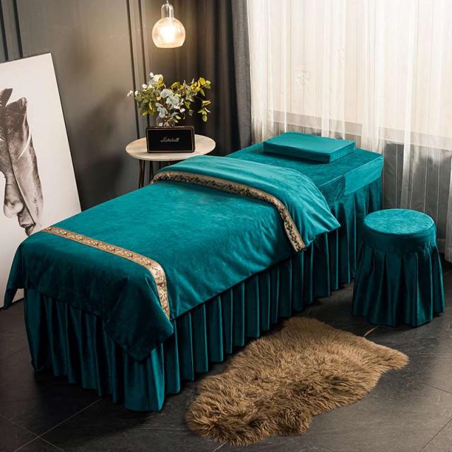미용베드커버 뷰티 침대커버 4종 심플 솔리드 무지 미용원 마사지 물리 요법 미루다 머리를감다 전용 순면 2595085479, 60 *180 둥근코 4종, 유러피안 융털 - 보석 그린 이불솜