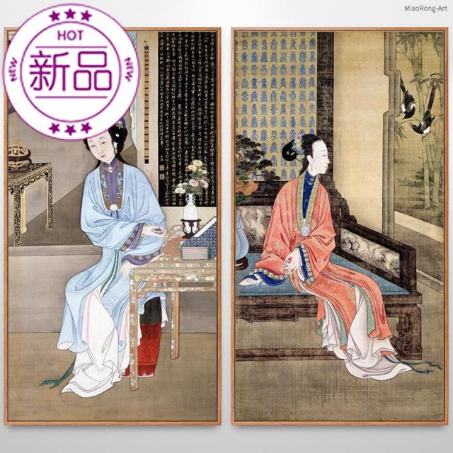 옹정십이미인도 고대인 사물화 옛적 F전 고대복장 신 중국식 인테리림 복도 그림을 걸다 황금 색상 난로를 쬐어 눈을 구경하다. 아트 판화그림