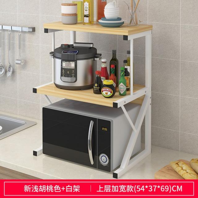 전자레인지 식기세척기 선반 랙 장식장 싱크대정리선반 조미료선반 집게 가위 걸이대, 【상층이 넓어짐】 새로운 가벼운 호두 54 * 37 * 69㎝