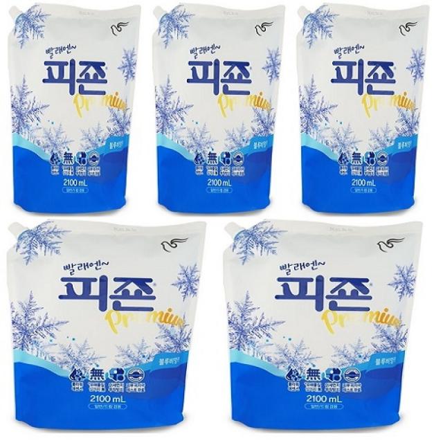 [몽둥이네마트] 피죤 섬유유연제 블루비앙카향 2100ml 리필형 파우치 피존 세탁 세제 향기로운 대용량, 5개