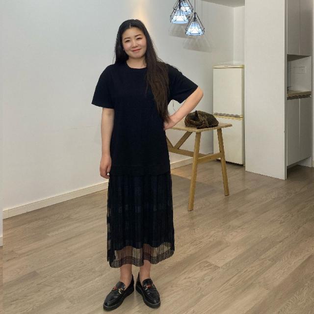 쉬폰롱원피스 블랙 발목까지 올라오다 2022 년 여름 크티셔츠 4759137800