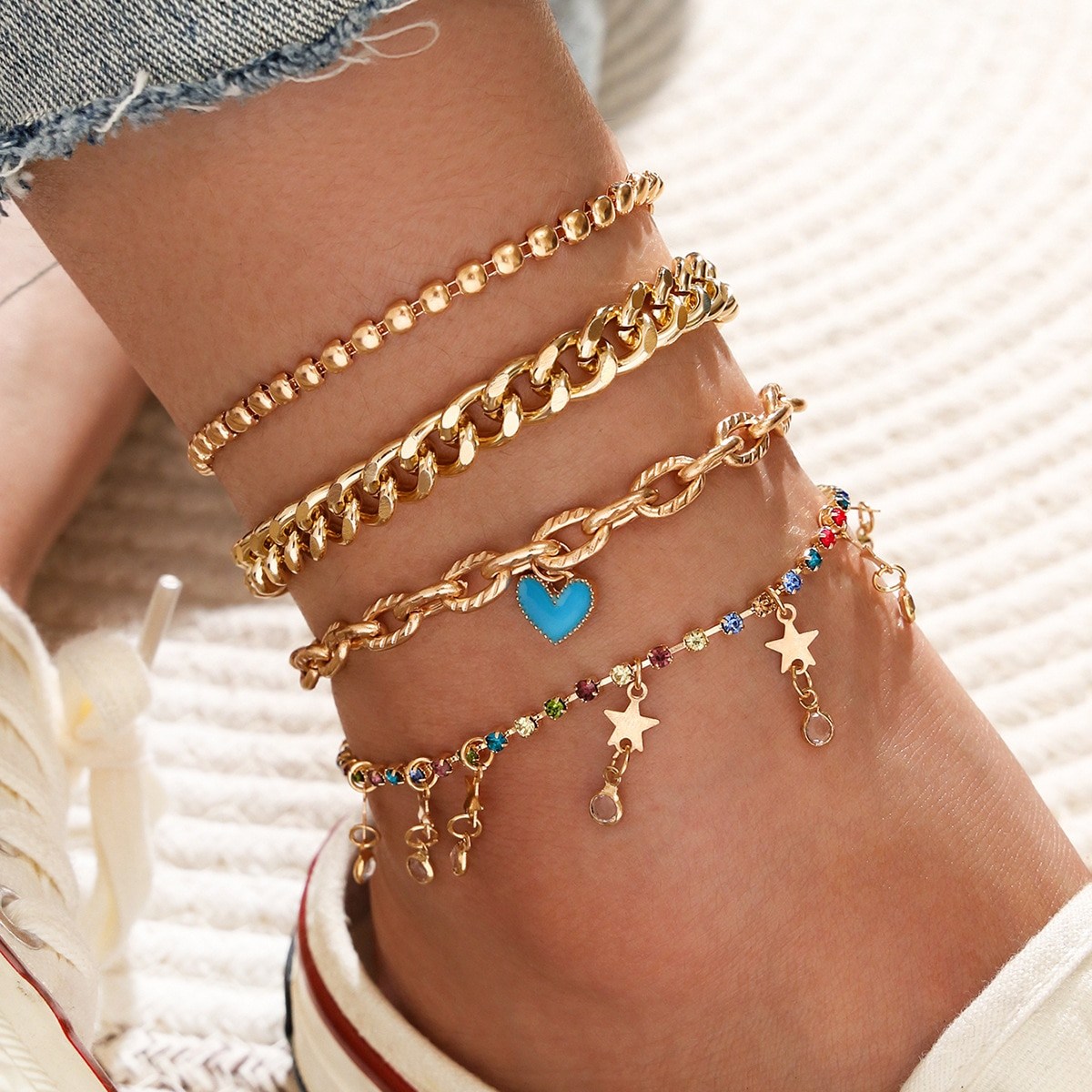 앤스상회 하트 나비 계층화 된 골드 쉘 펜던트 체인 발목 팔찌 다리 발 보석에 Boho 매력 Anklets 여성 액세서리|Anklets|