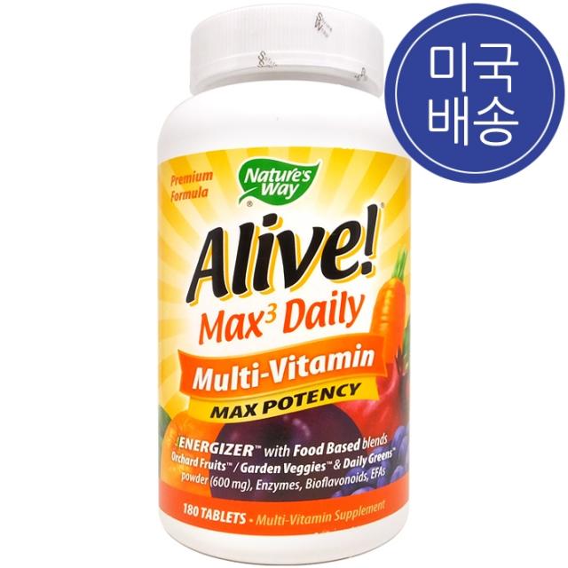 Nature's Way 네이쳐스웨이 얼라이브 맥스 3 데일리 (철분 함유)180탭, 180, 1병