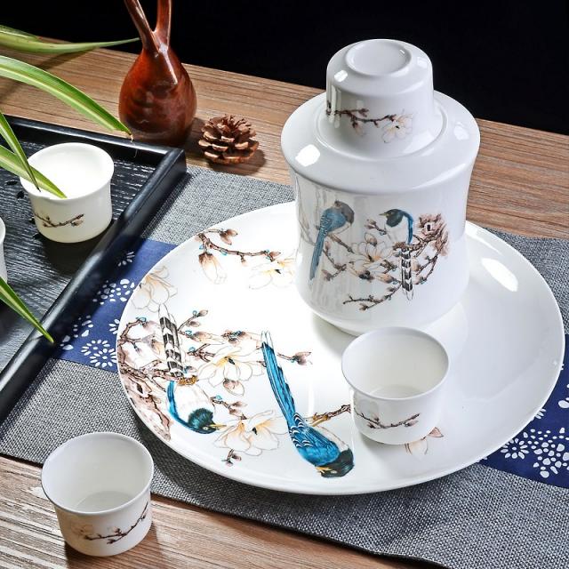 반 앤티크 중국식 술 온 주기 열 자기 데운 주전자 도자기 가정용 백 술국, 빅겹문무트레이, 5건