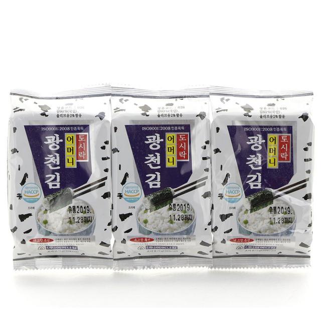 광천어머니김/3단 도시락김 4gX3봉 24개입 1box/총72봉/김 60%/올리브유 2%/식탁김/도식락김/돌자반/구운김/김밥김