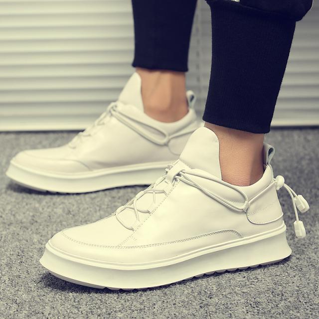 도오빠 고급 남자 운동화 가죽 패션 캐주얼 하이탑 키높이 단화 캔버스 워킹 신발 남성운동화 스포츠남자 여름 새로운 남자의 트렌드 야생 흰색_66384(50)