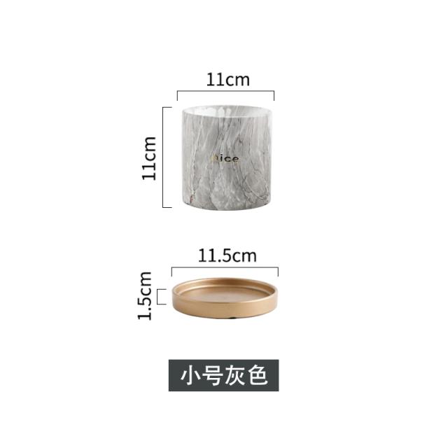 북유럽 금박장식 대리석 유니크 특이한 독특한 다육 선인장 관엽식물 인테리어 도자기 화분, 直筒新水转印灰白纹11*11 매질, 상세페이지 참조