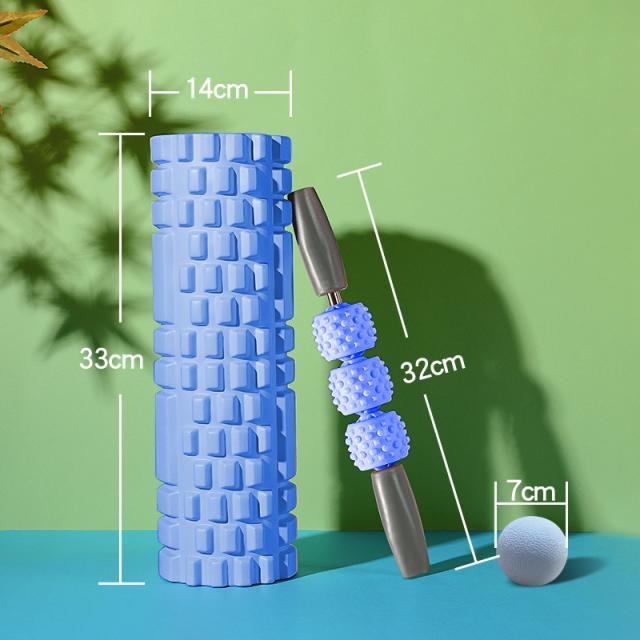 요가하다 필라테스 EVA 소재 3D 마사지 지압 돌기 폼롤러 폼롤러 + 마사지 스틱 + 마사지 세트 33cm 45cm, 푸른색