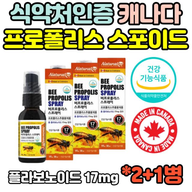 3통 식약처인증 비 캐나다 프로폴리스 Propolis 스프레이 목 뿌리는 원액 액상 청소년 키즈 어린이 유아 아기 아동 임산부 부모님 프러폴리스 푸로폴리스 선물 추천