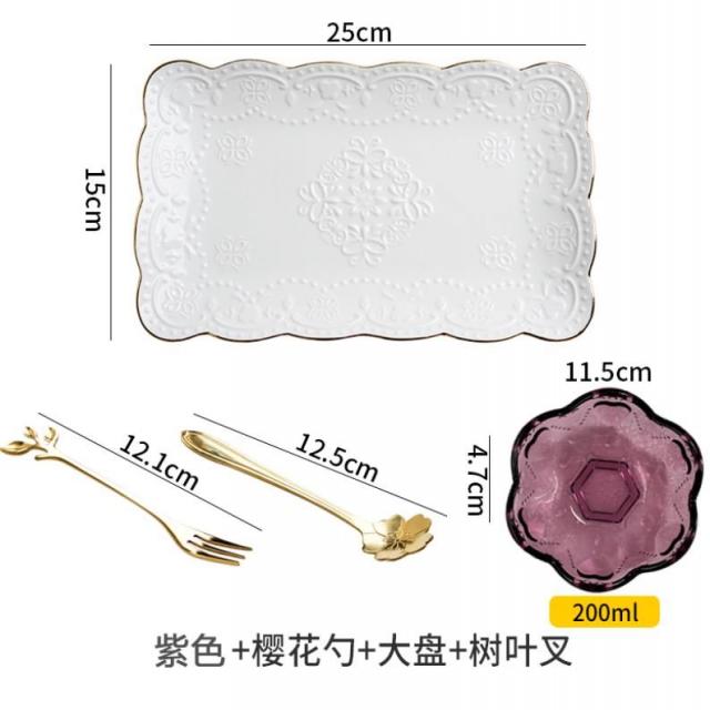 봉봉샵 유리샐러드볼 프놈펜 벚꽃 제비 집이다 디저트 설탕물 은귀 국공기 떡 스크림 눈이 그만치 감수, 보라색 그릇 _벚꽃 숟가락 _나뭇잎