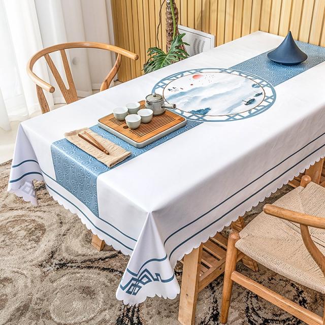 유니즈 디자인식탁커버 디자인식탁보 가구덮개 신 중국식 방수 기름방지 화상방지 세탁 면제 PVC 노르딕 롱 사각차 책상커버, 140 *220cm （적합 식탁 ）, 장하 낙조.