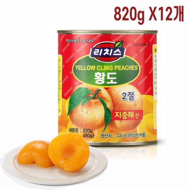 [AQW_5338393] 그리스 황도캔 복숭아통조림 820g 12EA, 단일상품