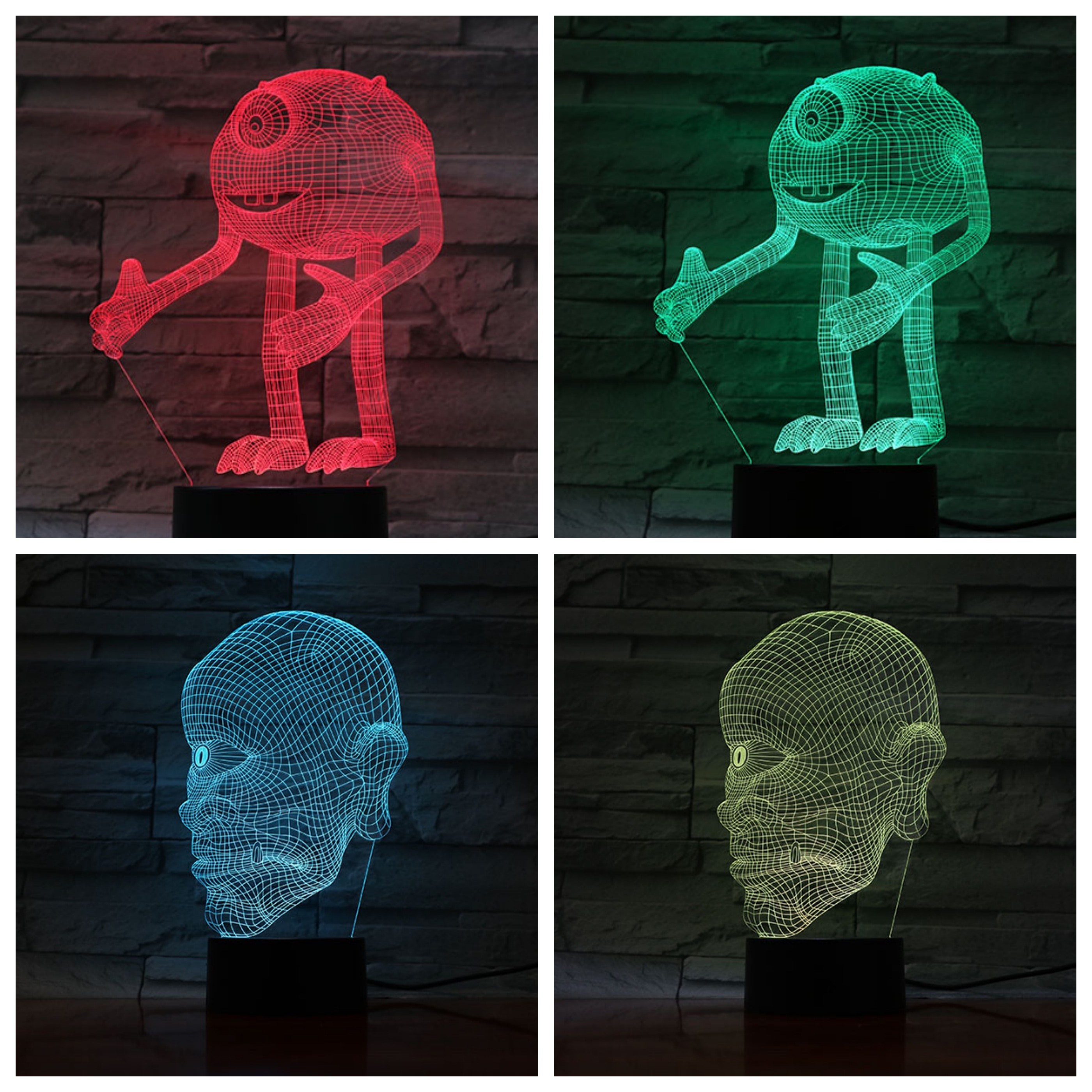 괴물 테이블 램프 침실 장식 만화 rgb 터치 센서 어린이 키즈 가제트 선물 마이크 wazowski 야간 조명 led lampara, A