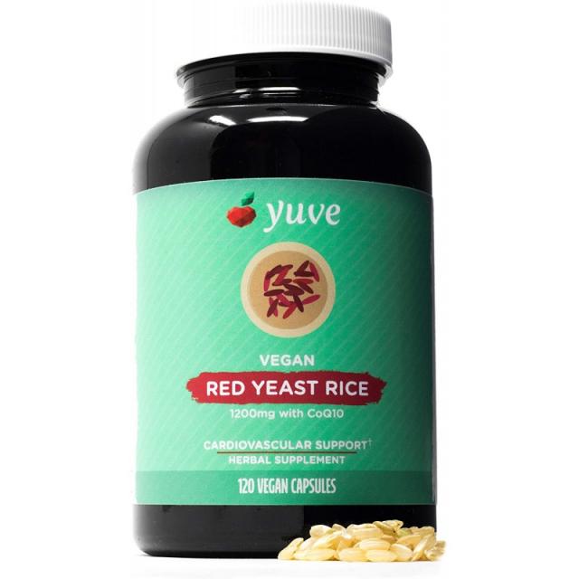 Yuve Red Yeast Rice 1200 mg + CoQ10-자연 보충제를 낮추는 트리글리세리드-건강한 심혈 관계 및 혈액, 1