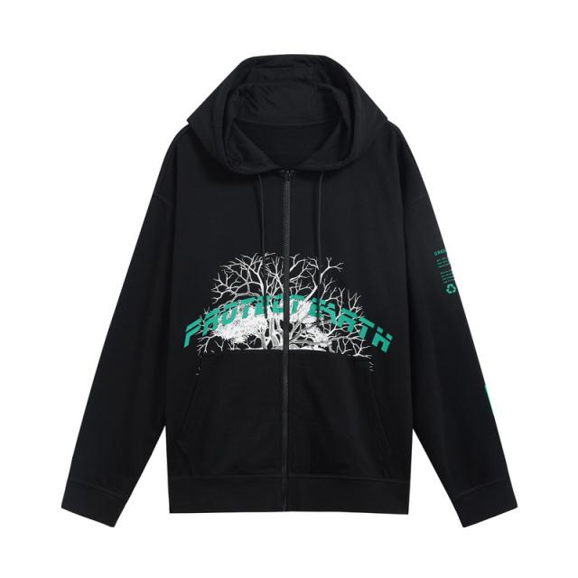 상점 같은스타일 캐빈 마른남자옷 블랙후드 긴소매코트 스포츠타입 신 플라워 프린트 와이드 루즈핏 H