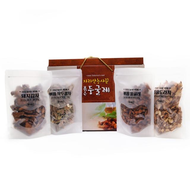 산엔청 지리산농사꾼 약초차 볶음둥굴레220g 볶음작두콩차120g 볶음도라지120g 돼지감자300g 선물세트, 4개입