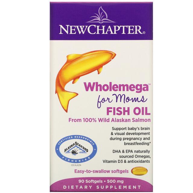 뉴챕터 New Chapter Wholemega for Moms Fish Oil 야생 알래스카 연어에서 추출 500 mg 90 소프트 젤, 90개, 1개