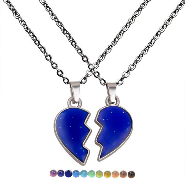 2 커플 펜던트 목걸이 세트 크리 에이 티브 장식 하트 귀여운 변경 가능한 색상 쇄골 체인 연인 발렌타인 데이