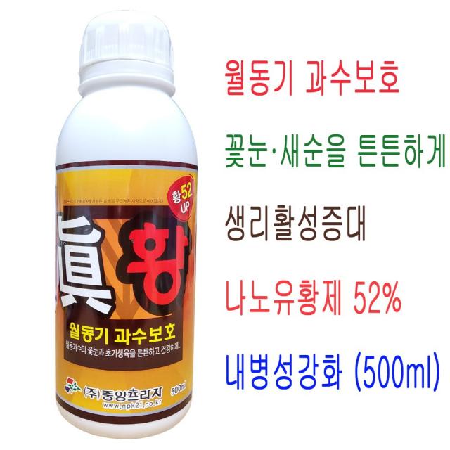 유황 비료 진황 500ml 살균 살충 제 친환경 월동 농작물 겨울 봄 채소 과수 나무 꽃눈 새순 병해충 피해 예방 방제 응애 깍지벌레 퇴치 텃밭 사과 복숭아 배 토양 소독 액비