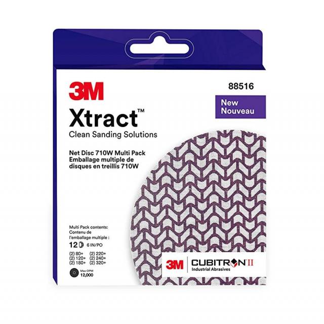 3M Xtract Cubitron II 네트 디스크 710W 6인치 12피스 멀티팩 벨크로 원형 사포 80방 이상 120방 180방 220방 240방 320방 사실상 먼지 방지 다