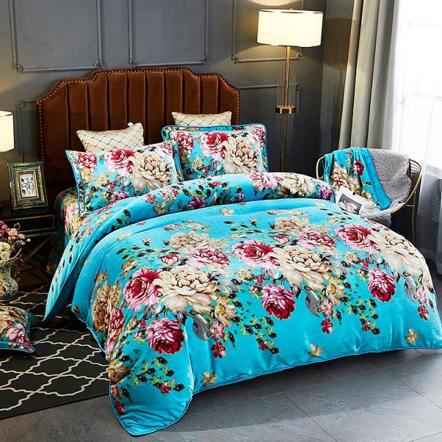 침대시트 플란넬 4종 가을겨울 두꺼운 보온 크리스탈 융털 미끄럼방지 털이 짧다 밀크 폴라폴리스 이불커버 3232647459, 1.5m (이불커버 200 *230, 건너편 언덕에 꽃이 피다.