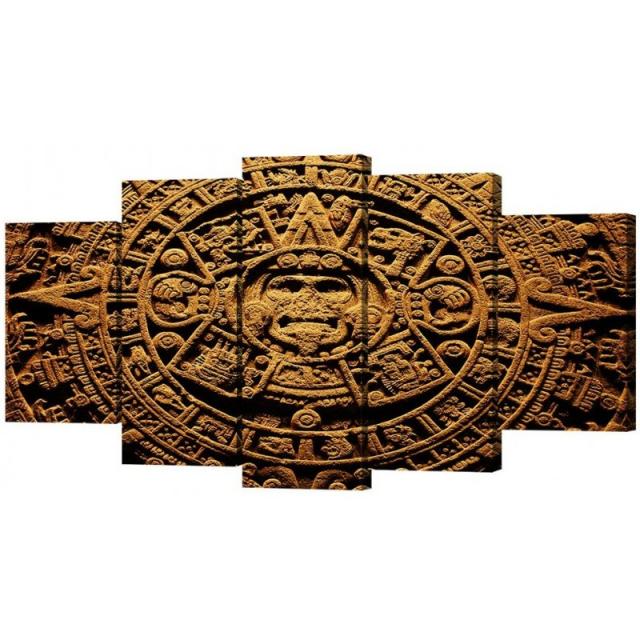 VVOVVWallDecor5Piece고대 문명인 CanvasWallArt아즈텍 달력은 CanvasWallPictures에 마야의 달력 사진을