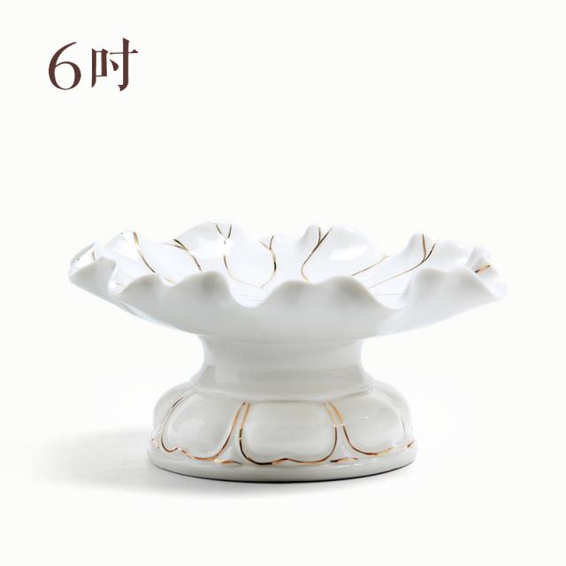 와이유 불상소품 본기불교용품 덕화도자기연화공여반불전 과일반공반공품접시불기구장식품, 고련 공판 금박 6인치