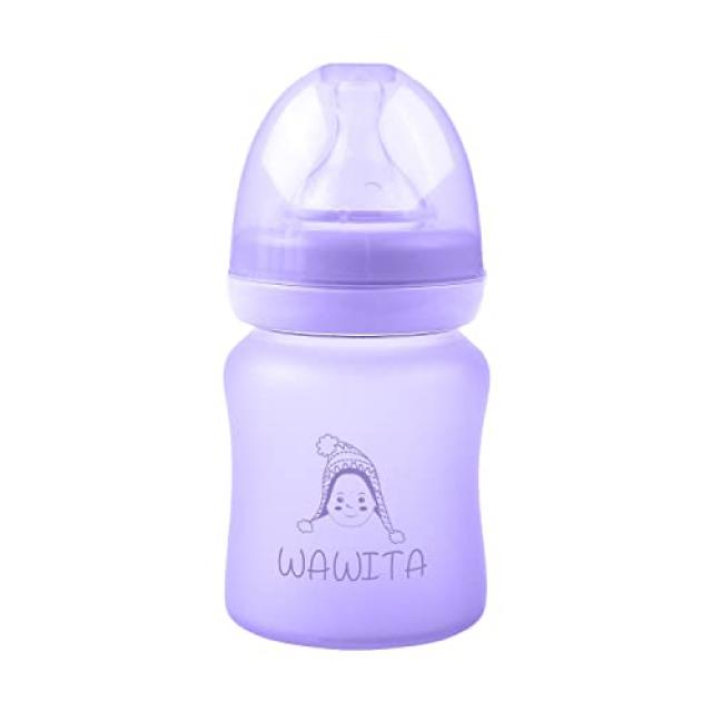 NMT 보호용 실리콘이 포함 된 유리 아기 젖병 결장 방지 시스템이있는 부 [Purple- 120 ml - Small Flow] - P087807BH4PNJN1, Purple- 120 ml - Small Flow