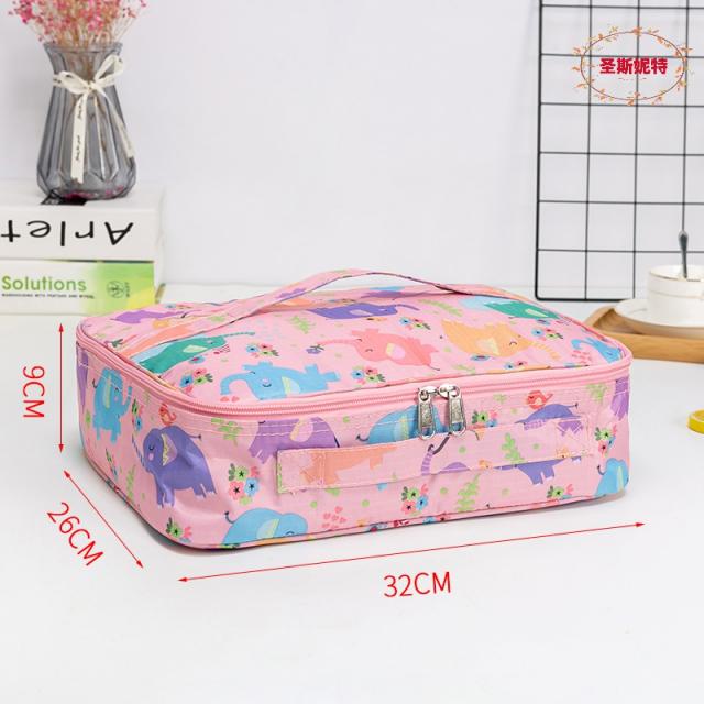 나눔접시 양방향 도트 주머니 자 무 놓다 네 칸 다섯 격이 있다 도시락 가방 방수 장방 청형 보온 1799349322, 큰사이즈 핑크 코끼리