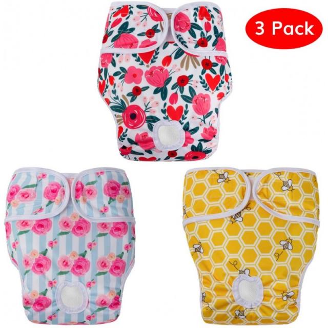 Nora 's Nursery Washable Dog Diapers Female 미숙련 강아지 용 중형 슈퍼 흡수성 천 강아지 바지 3 개 팩 강아지 용 배꼽, 1, 단일옵션