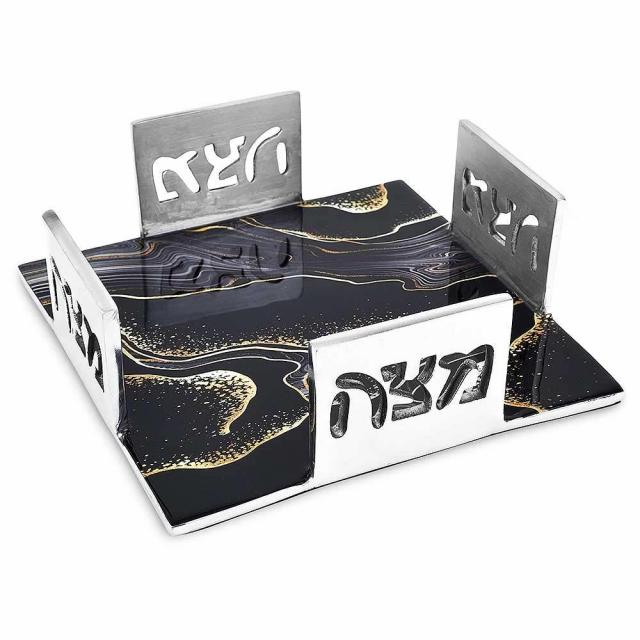 Zion Judaica Ltd 예술적 대리석 프린트가 있는 알루미늄 유월절 마차 플레이트 모든 크기의 정사각형 마차(블랙 마블), Black Marble