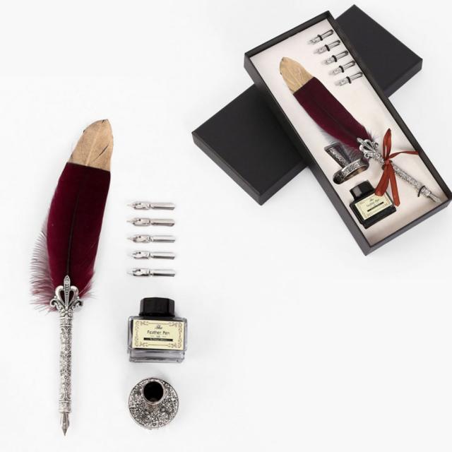 중독성 필기감 골드펄 깃털 만년필 세트 와인 1P 선물용만년필/기념만년필/필기구/수입만년필/학용품, 단일 색상, 단일 만년필 펜촉굵기