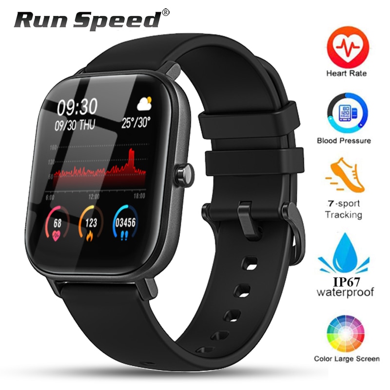 P8 똑똑한 시계 남자 여자 ip67 방수 적당 추적자 스포츠 심박수 감시자 amazfit gts 샤오미 를위한 가득 차있는 접촉 smartwatch|스마트 시계|, 1개, CHINA, Black