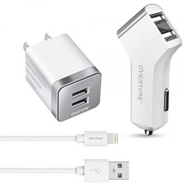 iPhone 충전기 잔업 시간 Apple MFi 인증 4ft Lightning USB 케이블 듀얼 포트 벽 & 차량용 충전기 어댑터 for