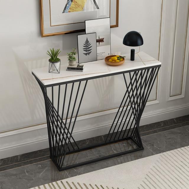 벽에 붙이는 테이블 거실 북유럽 대리석 콘솔 복도 현관 문앞테이블, 100 * 30 * 80 (블랙 + 로렌 백금 슬레이트) [이탈리아 단순성]