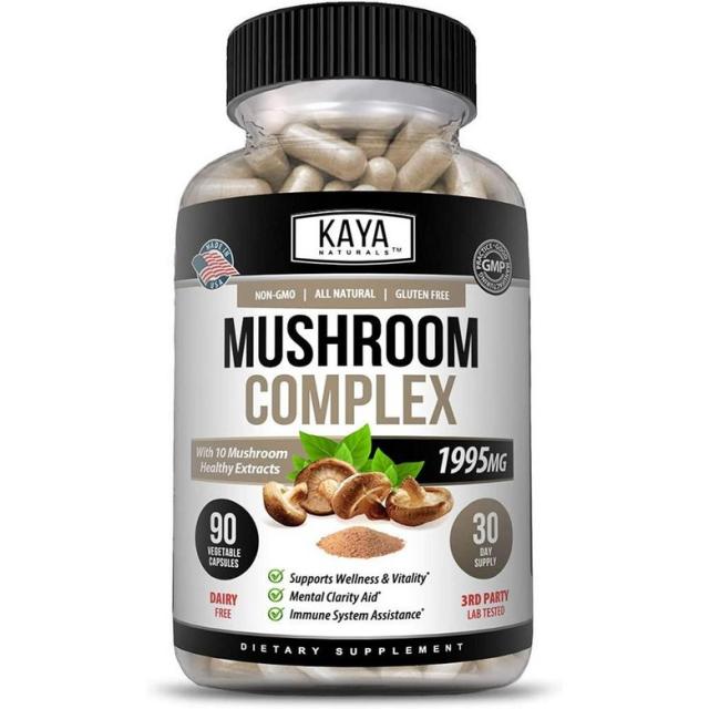 직구 Mushrooms Supplements Kaya Naturals 프리미엄 버섯 콤플렉스 포 텐트 1995mg 1 회 제공량 당 90 식물성 캡슐 보조제 정신적 명확성 체계, 1set, 1set, 1set