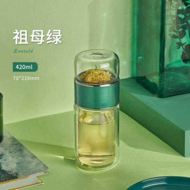 찻잔에 찻물을 타서 이중 유리잔을 분리하다., 에메랄드 - 420ml