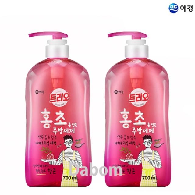 다봄마켓 [애경 트리오]1+1 야채 과일 세정ok~홍초를 담은 주방세제 용기형 700ml, 1개