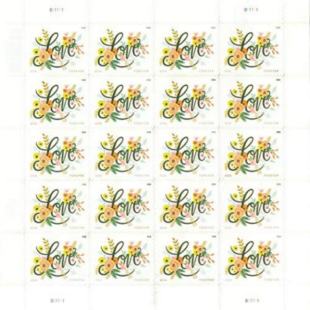 USPS Love Flourishes Forever Postage Stamps (Sheet of 20) 사랑의 번성 시트 20 영원히 USPS 퍼스트 클래스 우표 웨딩 러브 발렌타, 1
