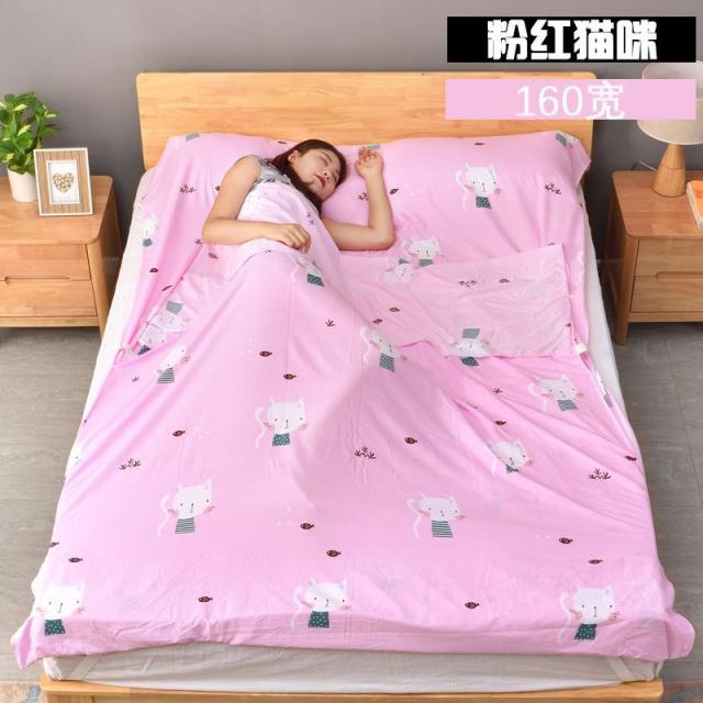 여행용 침대칸 더러운 침낭 두툼 방진 시트 밀착 이불커버 스킨 휴대용 단인소 신선, 분홍 고양이 160와이드 싱글 컴포트