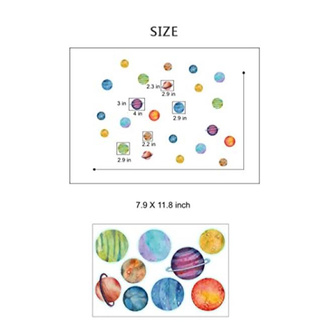 공간 행성 박탈 된 꽃 분리형 태양계 수채화 공간 벽 스티커 아트 벽화 어린이 보육 침실, 본상품