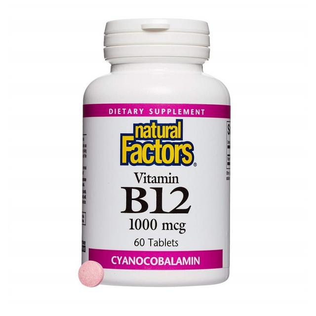 네추럴팩터스 Natural Factors Vitamin B12 1000mcg 60정 적혈구 Up 비타민B 시아노코발라민 세포, 1개, 1병