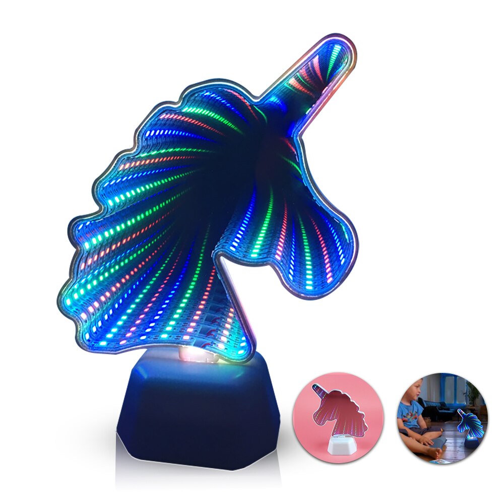 홈 터널 램프 장식 만화 유니콘 거울 다채로운 led 나이트 라이트 키즈 딸 책상 라이트 파티 장식 생일 선물, 1개, 다양한 색상