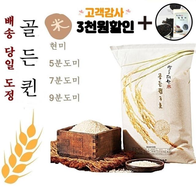 [찰흑미증정]21년 햅쌀 골든퀸 3호 쌀 10kg (도정선택 필수) 현미 5분도미 7분도미 9분도미 바로도정 배송 당일도정 오분도미 칠분도미 구분도미 수향미 류수영 골드퀸 단일품종, 1봉, 10kg 9분도미